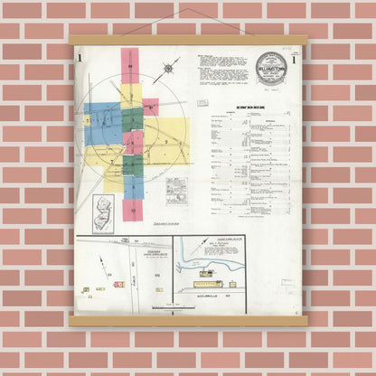 Old map wall art mockup — magnetic wood frame on brick wall — Sanborn Fire Insurance Map from Williamstown, Gloucester County, New Jersey (1923) - Complete Map Set
