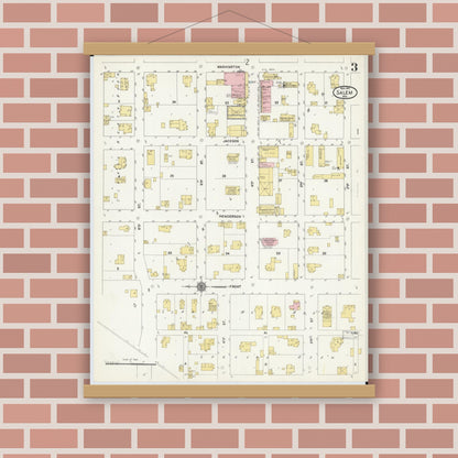 Old map wall art mockup — magnetic wood frame on brick wall — Sanborn Fire Insurance Map from Salem, Dent County, Missouri (1910), Sheet #0003