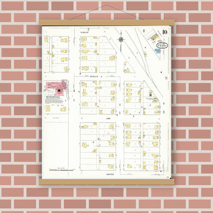 Old map wall art mockup — magnetic wood frame on brick wall — Sanborn Fire Insurance Map from Perry, Dallas County, Iowa (1911), Sheet #0010