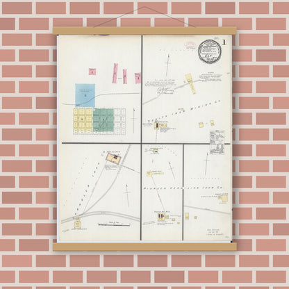 Old map wall art mockup — magnetic wood frame on brick wall — Sanborn Fire Insurance Map from Ely, Saint Louis County, Minnesota (1892), Sheet #0001