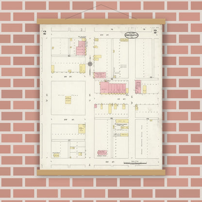 Old map wall art mockup — magnetic wood frame on brick wall — Sanborn Fire Insurance Map from Abernathy, Hale County, Texas (1925), Sheet #0002