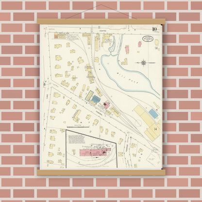 Old map wall art mockup — magnetic wood frame on brick wall — Sanborn Fire Insurance Map from Perry, Wyoming County, New York (1913), Sheet #0010