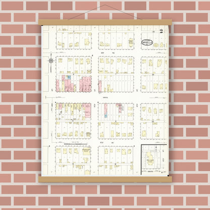 Old map wall art mockup — magnetic wood frame on brick wall — Sanborn Fire Insurance Map from Manilla, Crawford County, Iowa (1914), Sheet #0002