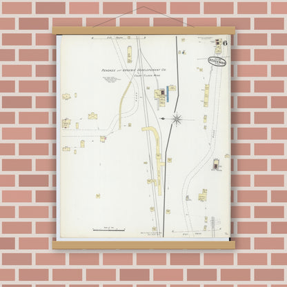 Old map wall art mockup — magnetic wood frame on brick wall — Sanborn Fire Insurance Map from Bessemer, Gogebic County, Michigan (1891), Sheet #0006