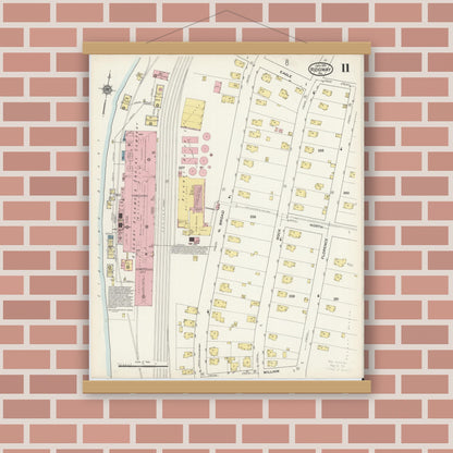 Old map wall art mockup — magnetic wood frame on brick wall — Sanborn Fire Insurance Map from Ridgway, Elk County, Pennsylvania (1915), Sheet #0011