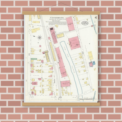 Old map wall art mockup — magnetic wood frame on brick wall — Sanborn Fire Insurance Map from Freeport, Armstrong County, Pennsylvania (1908), Sheet #0004
