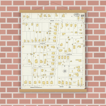 Old map wall art mockup — magnetic wood frame on brick wall — Sanborn Fire Insurance Map from Paris, Lamar County, Texas (1902), Sheet #0023