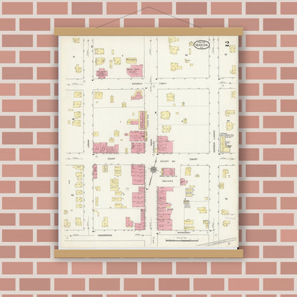 Old map wall art mockup — magnetic wood frame on brick wall — Sanborn Fire Insurance Map from Marion, Mcdowell County, North Carolina (1913), Sheet #0002
