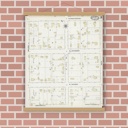 Old map wall art mockup — magnetic wood frame on brick wall — Sanborn Fire Insurance Map from Batavia, Kane County, Illinois (1891), Sheet #0003