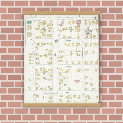 Old map wall art mockup — magnetic wood frame on brick wall — Sanborn Fire Insurance Map from Phoenix, Oswego County, New York (1904), Sheet #0004