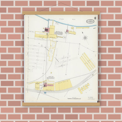Old map wall art mockup — magnetic wood frame on brick wall — Sanborn Fire Insurance Map from Cloquet, Carlton County, Minnesota (1892), Sheet #0002