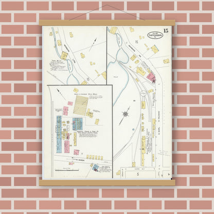 Old map wall art mockup — magnetic wood frame on brick wall — Sanborn Fire Insurance Map from Shippensburg, Cumberland And Franklin Counties, Pennsylvania (1910), Sheet #0015