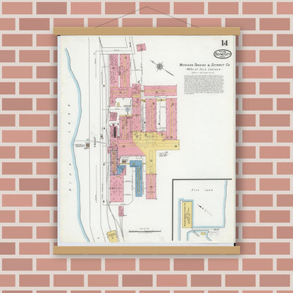 Old map wall art mockup — magnetic wood frame on brick wall — Sanborn Fire Insurance Map from Boyne City, Charlevoix County, Michigan (1919), Sheet #0014