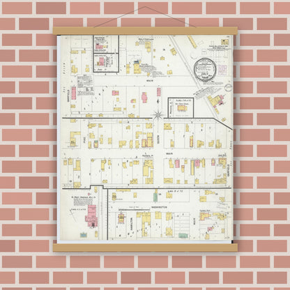 Old map wall art mockup — magnetic wood frame on brick wall — Sanborn Fire Insurance Map from Ubly, Huron County, Michigan (1901), Sheet #0001