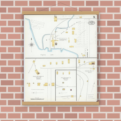 Old map wall art mockup — magnetic wood frame on brick wall — Sanborn Fire Insurance Map from Virginia, Saint Louis County, Minnesota (1900), Sheet #0005