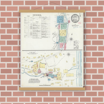 Old map wall art mockup — magnetic wood frame on brick wall — Sanborn Fire Insurance Map from Honesdale, Wayne County, Pennsylvania (1897), Sheet #0001