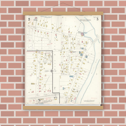Old map wall art mockup — magnetic wood frame on brick wall — Sanborn Fire Insurance Map from Dundee, Monroe County, Michigan (1949), Sheet #0005