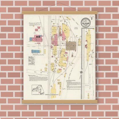 Old map wall art mockup — magnetic wood frame on brick wall — Sanborn Fire Insurance Map from Hillburn, Rockland County, New York (1921) - Complete Map Set