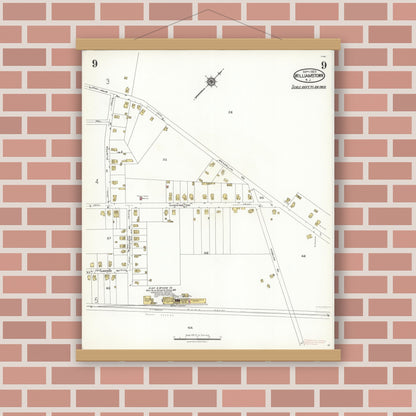 Old map wall art mockup — magnetic wood frame on brick wall — Sanborn Fire Insurance Map from Williamstown, Gloucester County, New Jersey (1923), Sheet #0009