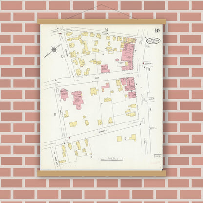 Old map wall art mockup — magnetic wood frame on brick wall — Sanborn Fire Insurance Map from Southbridge, Worcester County, Massachusetts (1911), Sheet #0010
