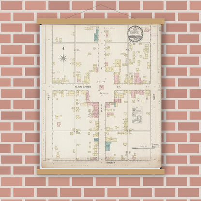 Old map wall art mockup — magnetic wood frame on brick wall — Sanborn Fire Insurance Map from Fredericktown, Madison County, Missouri (1886) - Complete Map Set