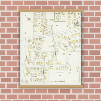 Old map wall art mockup — magnetic wood frame on brick wall — Sanborn Fire Insurance Map from Everett, Middlesex County, Massachusetts (1897), Sheet #0002