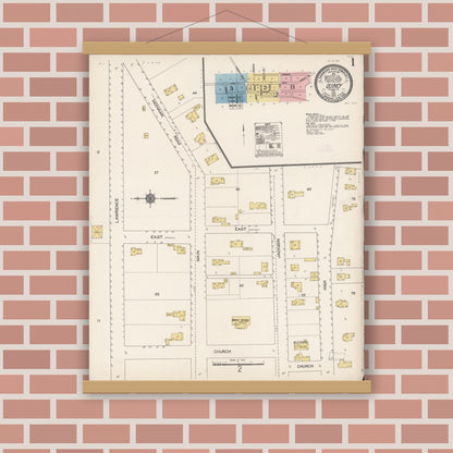 Old map wall art mockup — magnetic wood frame on brick wall — Sanborn Fire Insurance Map from Quincy, Plumas County, California (1912) - Complete Map Set