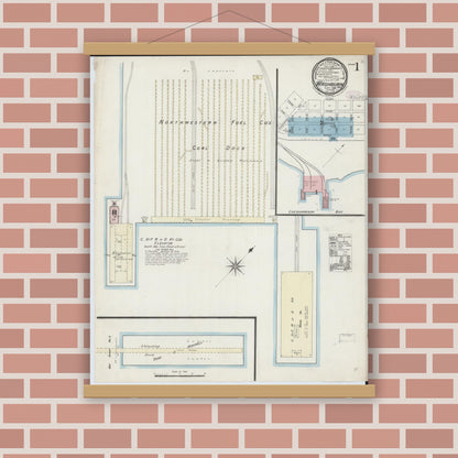 Old map wall art mockup — magnetic wood frame on brick wall — Sanborn Fire Insurance Map from Washburn, Bayfield County, Wisconsin (1886) - Complete Map Set