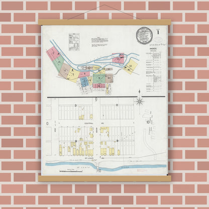 Old map wall art mockup — magnetic wood frame on brick wall — Sanborn Fire Insurance Map from Cloquet, Carlton County, Minnesota (1897) - Complete Map Set
