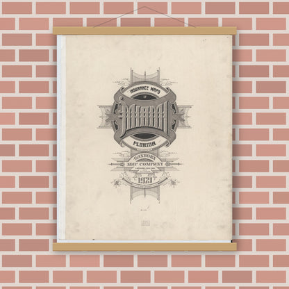 Old map wall art mockup — magnetic wood frame on brick wall — Sanborn Fire Insurance Map from Miami, Dade County, Florida (1924), Sheet #0001
