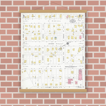 Old map wall art mockup — magnetic wood frame on brick wall — Sanborn Fire Insurance Map from Wadena, Wadena County, Minnesota (1924), Sheet #0007