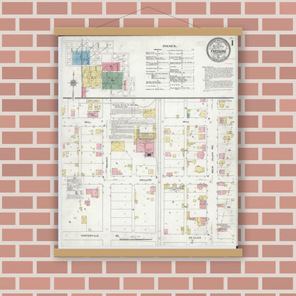 Old map wall art mockup — magnetic wood frame on brick wall — Sanborn Fire Insurance Map from Freeburg, Saint Clair County, Illinois (1910) - Complete Map Set
