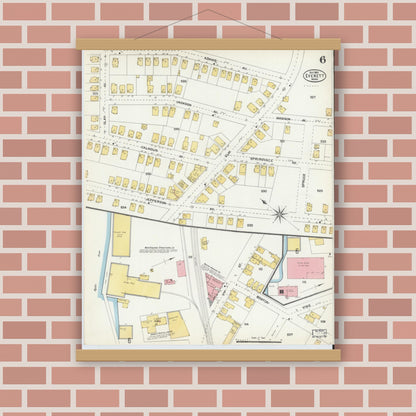 Old map wall art mockup — magnetic wood frame on brick wall — Sanborn Fire Insurance Map from Everett, Middlesex County, Massachusetts (1903), Sheet #0006