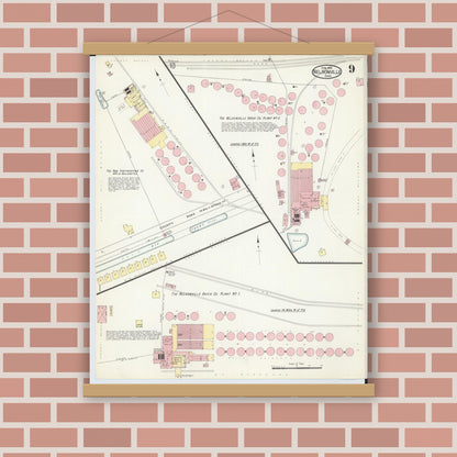 Old map wall art mockup — magnetic wood frame on brick wall — Sanborn Fire Insurance Map from Nelsonville, Athens County, Ohio (1914), Sheet #0009