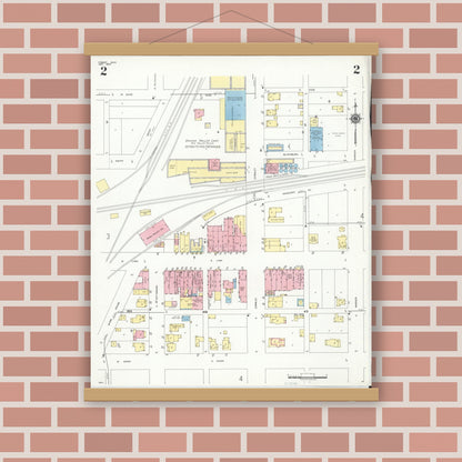 Old map wall art mockup — magnetic wood frame on brick wall — Sanborn Fire Insurance Map from Forest, Hardin County, Ohio (1950), Sheet #0002