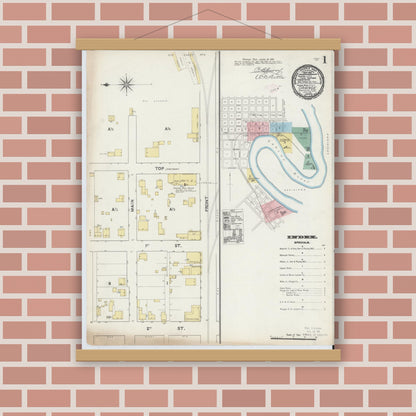 Old map wall art mockup — magnetic wood frame on brick wall — Sanborn Fire Insurance Map from Orange, Orange County, Texas (1891), Sheet #0001