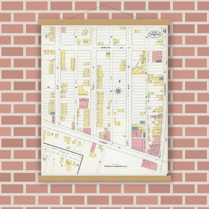Old map wall art mockup — magnetic wood frame on brick wall — Sanborn Fire Insurance Map from Duquesne, Allegheny County, Pennsylvania (1901), Sheet #0004
