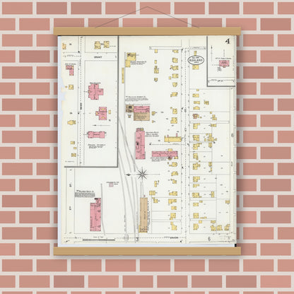 Old map wall art mockup — magnetic wood frame on brick wall — Sanborn Fire Insurance Map from Ashland, Ashland County, Ohio (1904), Sheet #0004