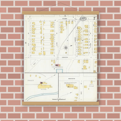 Old map wall art mockup — magnetic wood frame on brick wall — Sanborn Fire Insurance Map from Corning, Steuben County, New York (1903), Sheet #0007