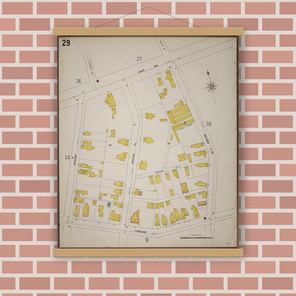 Old map wall art mockup — magnetic wood frame on brick wall — Sanborn Fire Insurance Map from Saratoga, Saratoga County, New York (1900), Sheet #0029