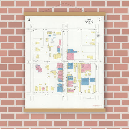 Old map wall art mockup — magnetic wood frame on brick wall — Sanborn Fire Insurance Map from Palmetto, Manatee County, Florida (1930), Sheet #0002