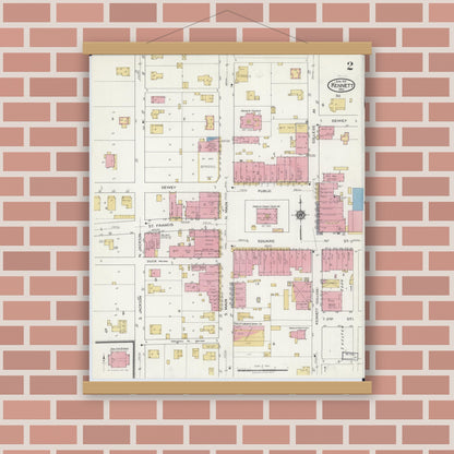 Old map wall art mockup — magnetic wood frame on brick wall — Sanborn Fire Insurance Map from Kennett, Dunklin County, Missouri (1919), Sheet #0002