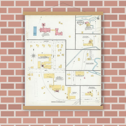 Old map wall art mockup — magnetic wood frame on brick wall — Sanborn Fire Insurance Map from North East, Erie County, Pennsylvania (1900), Sheet #0006