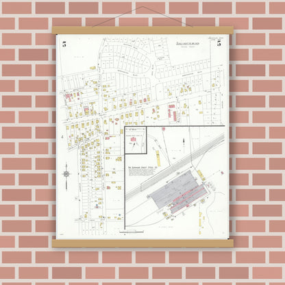 Old map wall art mockup — magnetic wood frame on brick wall — Sanborn Fire Insurance Map from Louisville, Stark County, Ohio (1933), Sheet #0005