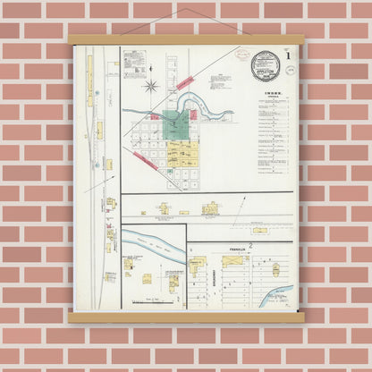 Old map wall art mockup — magnetic wood frame on brick wall — Sanborn Fire Insurance Map from Appleton, Swift County, Minnesota (1899) - Complete Map Set