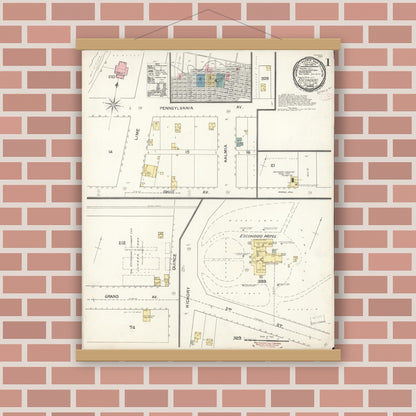 Old map wall art mockup — magnetic wood frame on brick wall — Sanborn Fire Insurance Map from Escondido, San Diego County, California (1892) - Complete Map Set