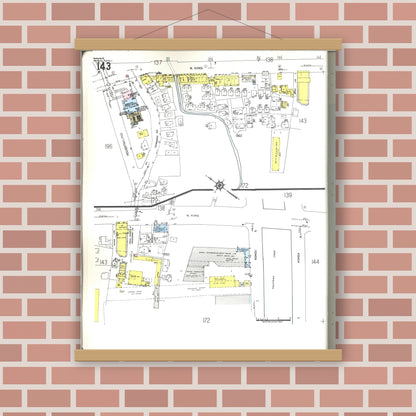 Old map wall art mockup — magnetic wood frame on brick wall — Sanborn Fire Insurance Map from Honolulu, Oahu County, Hawaii (1955), Sheet #0143