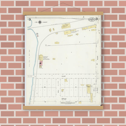 Old map wall art mockup — magnetic wood frame on brick wall — Sanborn Fire Insurance Map from Standish, Arenac County, Michigan (1924), Sheet #0003