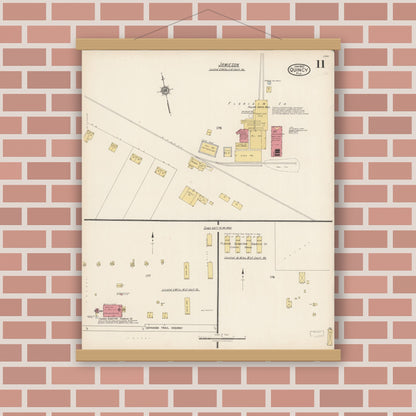 Old map wall art mockup — magnetic wood frame on brick wall — Sanborn Fire Insurance Map from Quincy, Gadsden County, Florida (1922), Sheet #0011