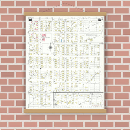Old map wall art mockup — magnetic wood frame on brick wall — Sanborn Fire Insurance Map from Herrin, Williamson County, Illinois (1941), Sheet #0018